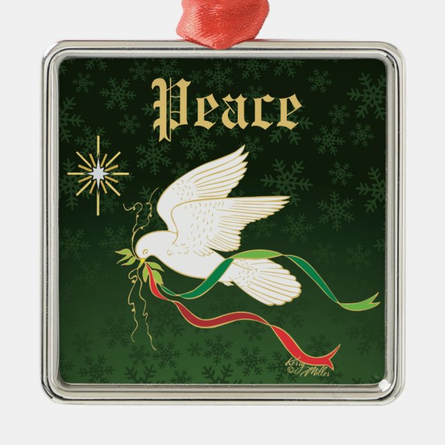 White Dove Spreading Peace Metal Tree Decoration (Front)