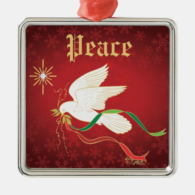 White Dove Spreading Peace Metal Tree Decoration (Front)