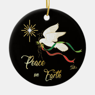 White Dove Spreading Peace On Earth Ceramic Tree Decoration
