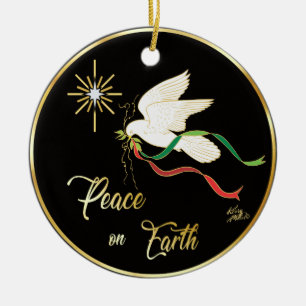 White Dove Spreading Peace On Earth Ceramic Tree Decoration