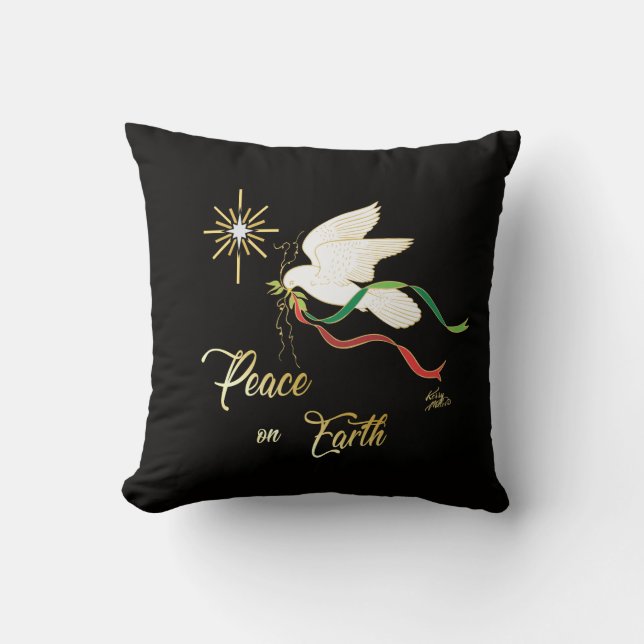 White Dove Spreading Peace On Earth Cushion (Front)