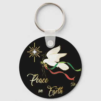 White Dove Spreading Peace On Earth Key Ring