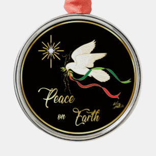 White Dove Spreading Peace On Earth Metal Tree Decoration