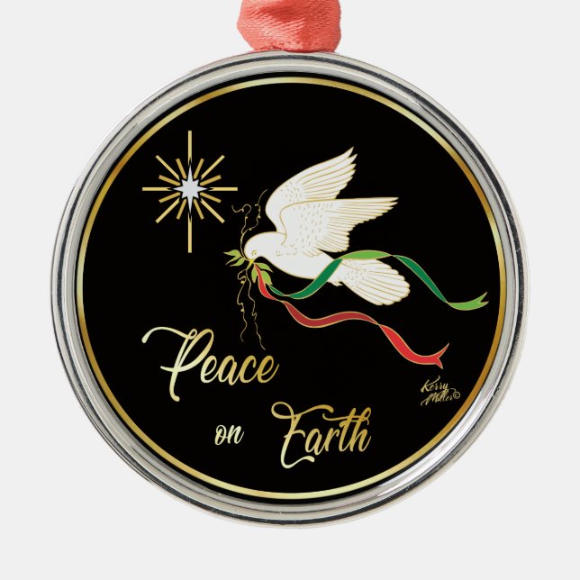 White Dove Spreading Peace On Earth Metal Tree Decoration (Front)