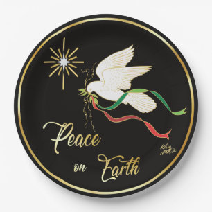 White Dove Spreading Peace On Earth Paper Plate