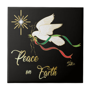 White Dove Spreading Peace On Earth Tile