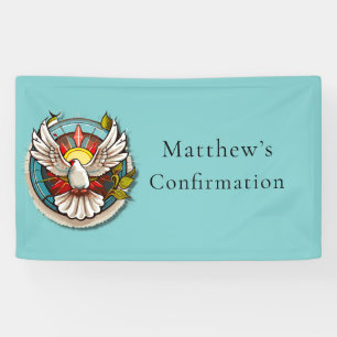 White Dove Teal Blue Confirmation Celebration  Banner