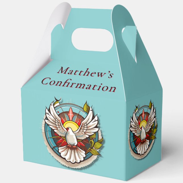 White Dove Teal Blue Confirmation Celebration  Favour Box (Back)