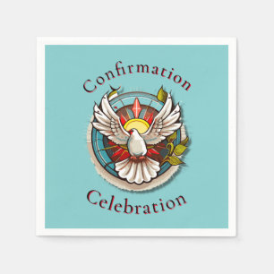 White Dove Teal Blue Confirmation Celebration  Napkin