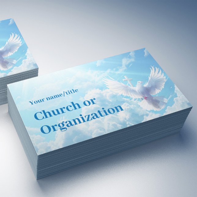White dove with a cross in the sun blue sky business card (Perfect for busibess)