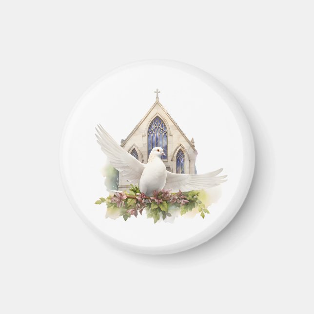 White Dove with Church Magnet (Front)