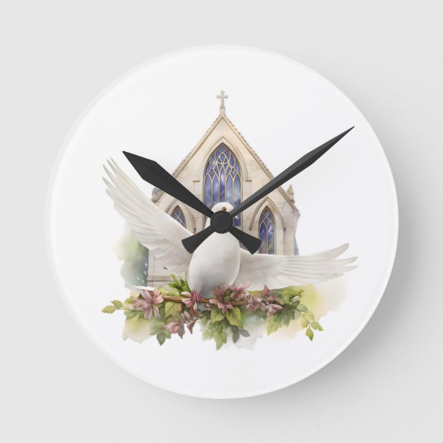 White Dove with Church Round Clock (Front)