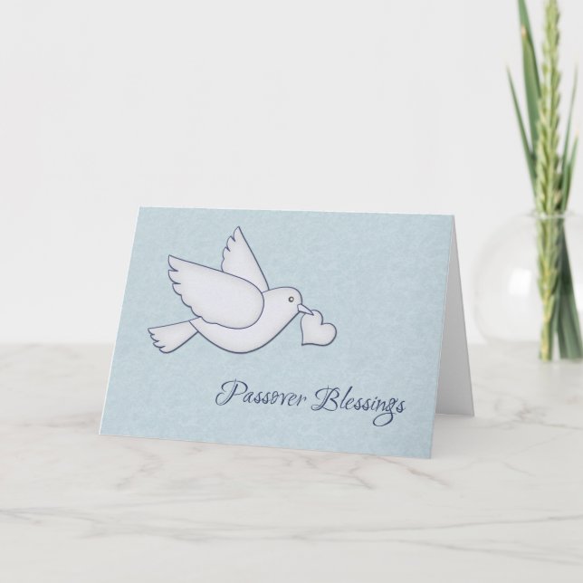 White Dove with Heart, Passover Blessings Card (Front)