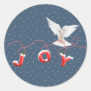 White Dove With JOY Text Classic Round Sticker