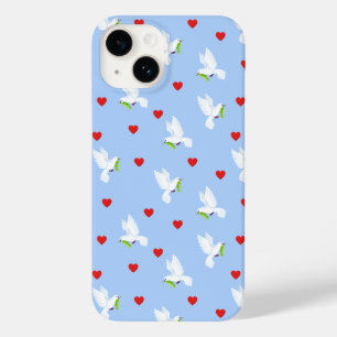 White Dove with Olive Branch & Red Hearts Case-Mate iPhone 14 Case