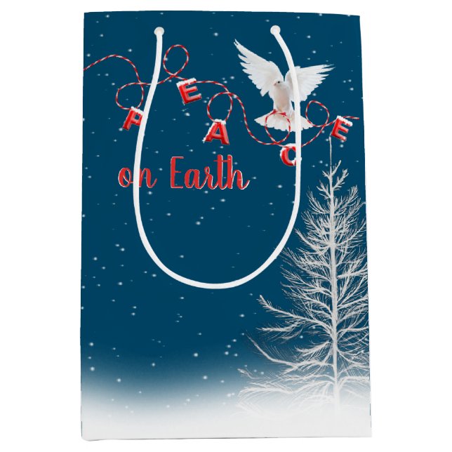 White Dove With Peace Christmas Ornament  Medium Gift Bag (Front)