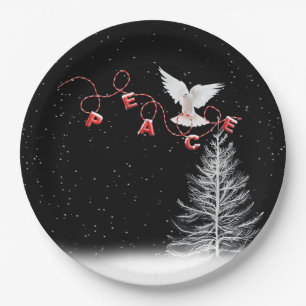 White Dove With Peace Christmas Ornament Paper Plate