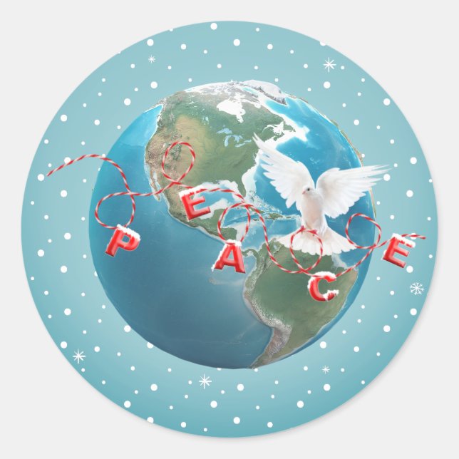 White Dove With PEACE Text   Classic Round Sticker (Front)
