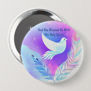 White Dove with Pink and Blue Feathers 10 Cm Round Badge