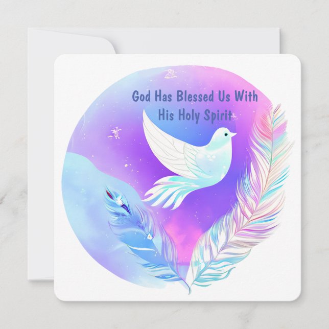 White Dove with Pink and Blue Feathers Holiday Card (Front)