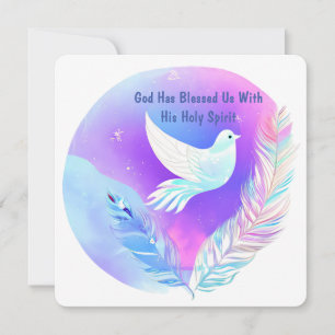 White Dove with Pink and Blue Feathers Holiday Card