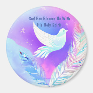 White Dove with Pink and Blue Feathers Magnet