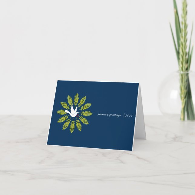 White Dove Wreath on Blue Business Christmas Card (Front)