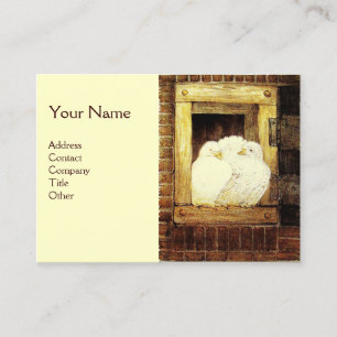 WHITE DOVES AT FARM WINDOW,Monogram Yellow Brown Business Card