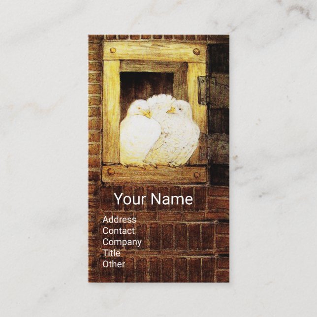 WHITE DOVES AT FARM WINDOW Yellow Brown Business Card (Front)
