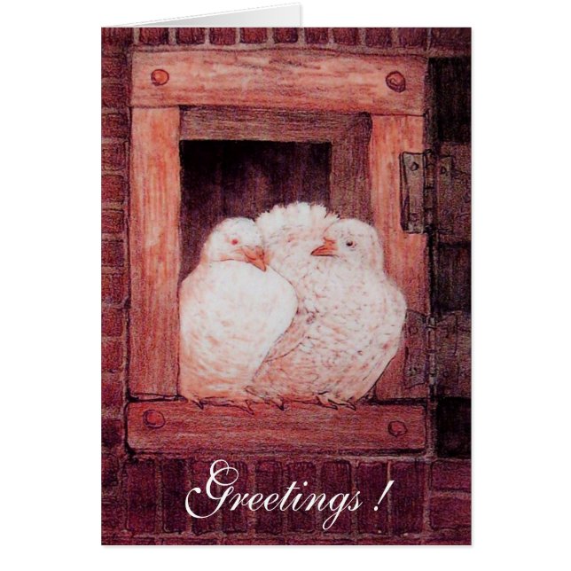 WHITE DOVES AT THE WINDOW, antique red pink (Front)