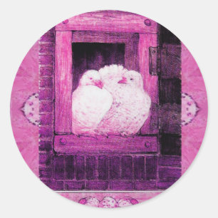 WHITE DOVES AT THE WINDOW black and white Classic Round Sticker