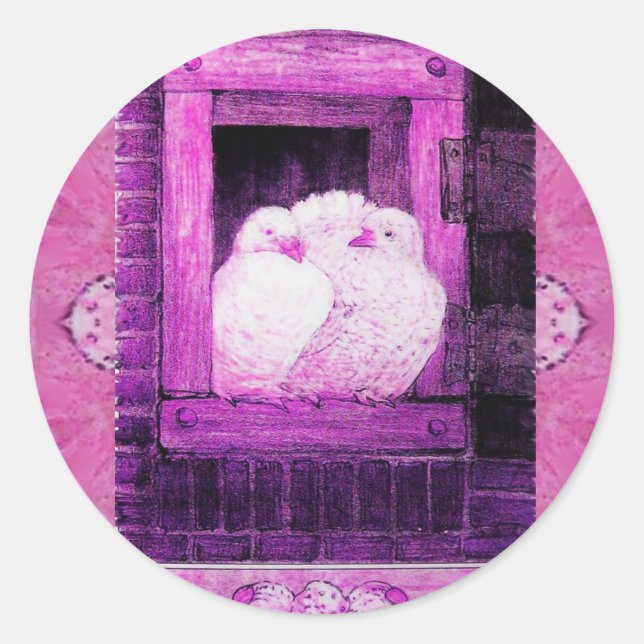 WHITE DOVES AT THE WINDOW black and white Classic Round Sticker (Front)