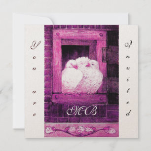 WHITE DOVES AT THE WINDOW monogram champagne Invitation