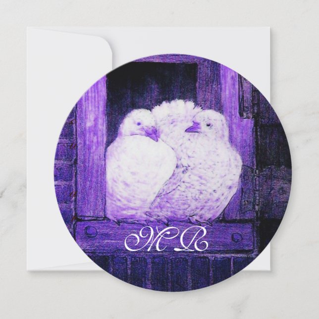 WHITE DOVES AT THE WINDOW MONOGRAM Circle Invitation (Front)