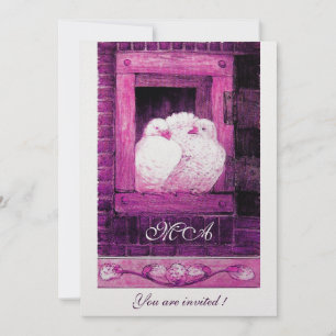 WHITE DOVES AT THE WINDOW monogram ice metallic Invitation