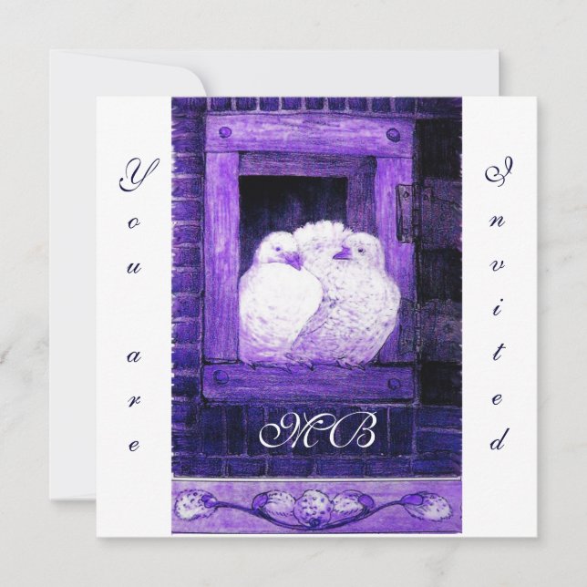 WHITE DOVES AT THE WINDOW, monogram Invitation (Front)