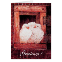 WHITE DOVES AT THE WINDOW, red pink
