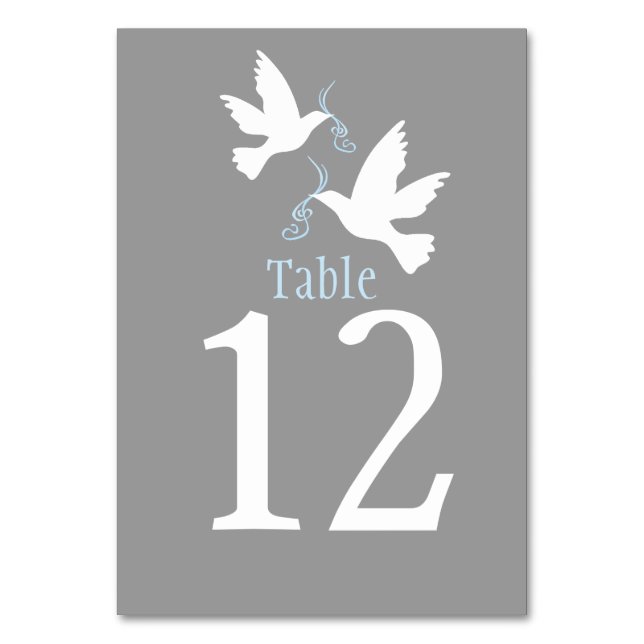 White doves bird wedding grey event table number (Back)