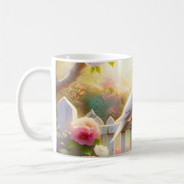 White Doves Cottage Garden Coffee Mug (Left)