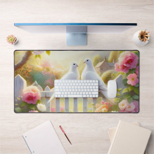 White Doves Cottage Garden Desk Mat