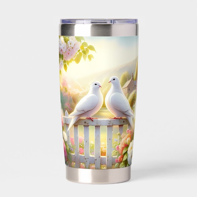 White Doves Cottage Garden Insulated Tumbler (Front)