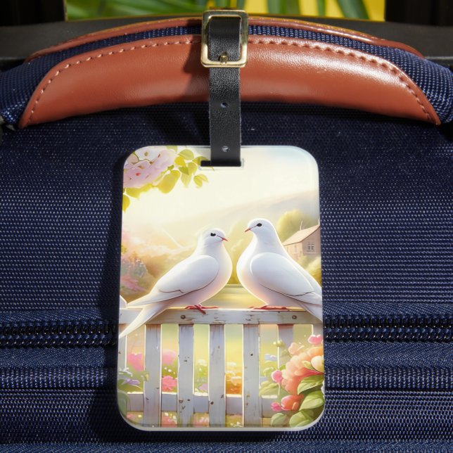 White Doves Cottage Garden Luggage Tag (Front Insitu 2)