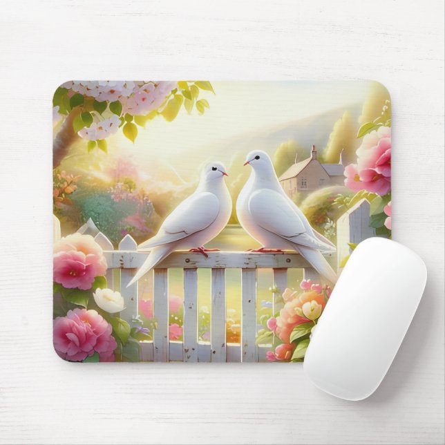 White Doves Cottage Garden Mouse Mat (With Mouse)