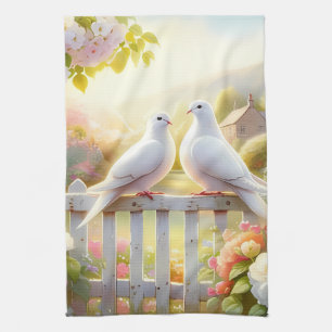 White Doves Cottage Garden Tea Towel