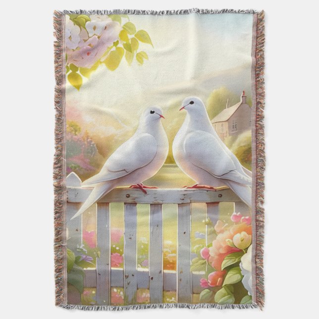 White Doves Cottage Garden Throw Blanket (Front Vertical)