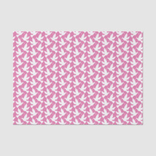 White doves flying pink tissue paper