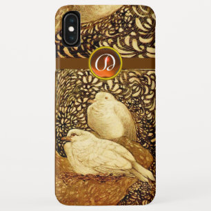 WHITE DOVES IN BROWN SEPIA,GEM STONE MONOGRAM iPhone XS MAX CASE