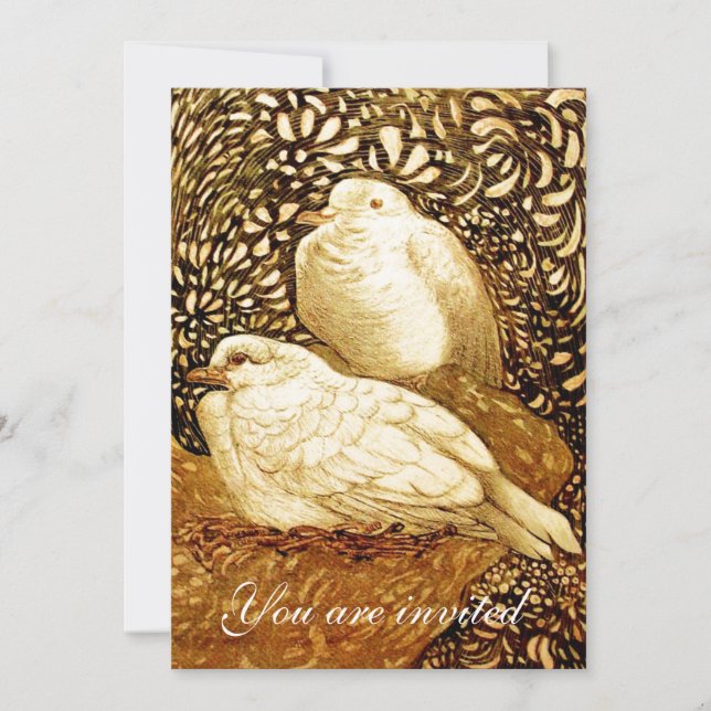 WHITE DOVES IN BROWN SEPIA INVITATION (Front)