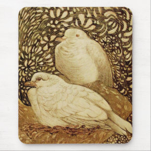 WHITE DOVES IN BROWN SEPIA MOUSE MAT