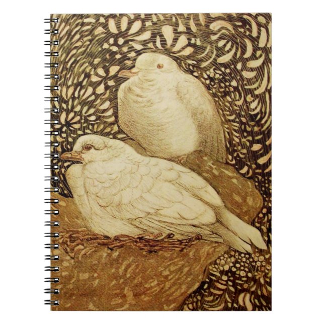 WHITE DOVES IN BROWN SEPIA NOTEBOOK (Front)